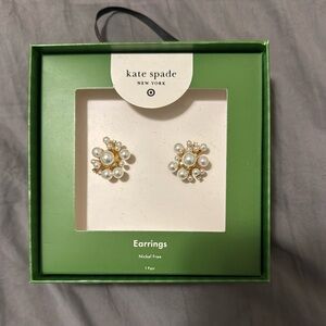NWT Kate Spade Pearl and Gold Floral Earrings